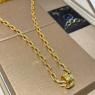 Bvlgari Gold Geometric Link Pendant Necklace – Elegant Luxury Jewelry